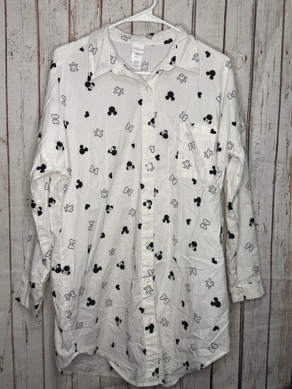 Disney Mickey Mouse White Shirt Nightgown Size Large